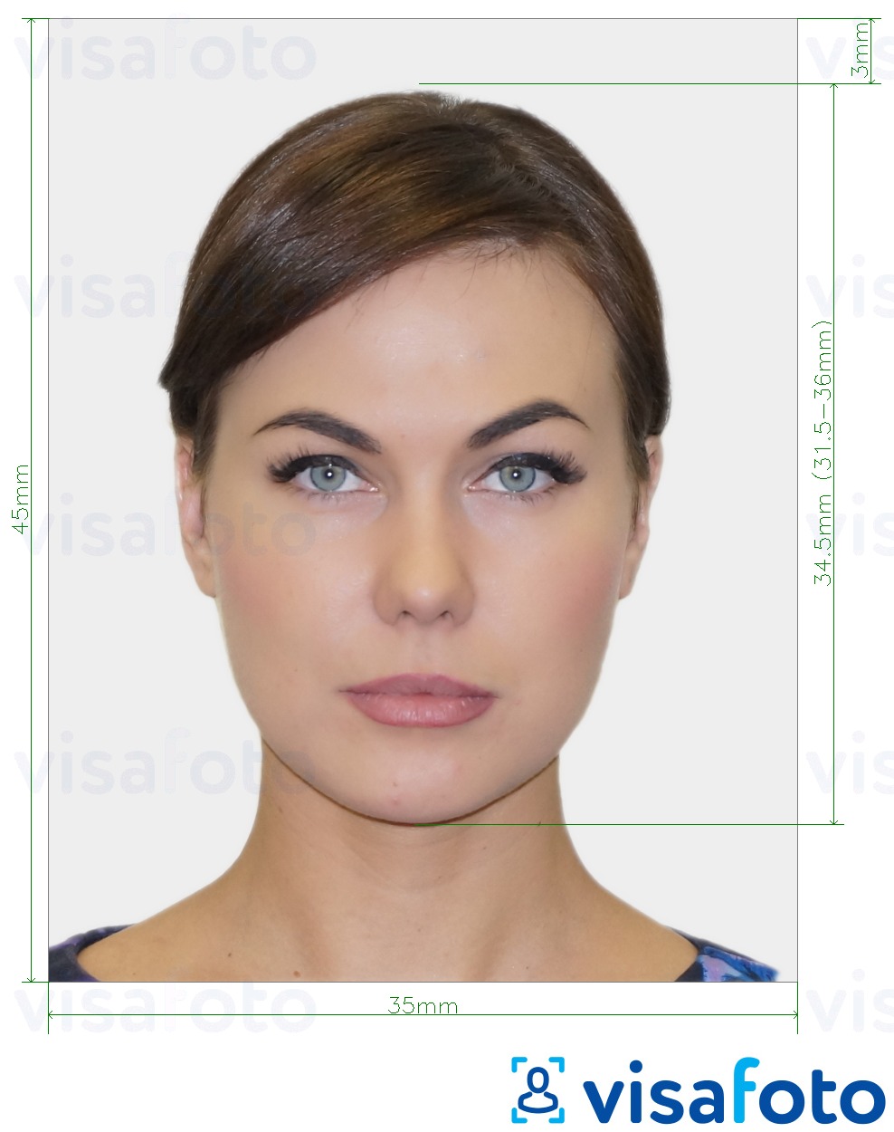 Ejemplo de foto para Tarjeta de identificación suiza 35x45 mm (3,5x4,5 cm) con la especificación del tamaño exacto