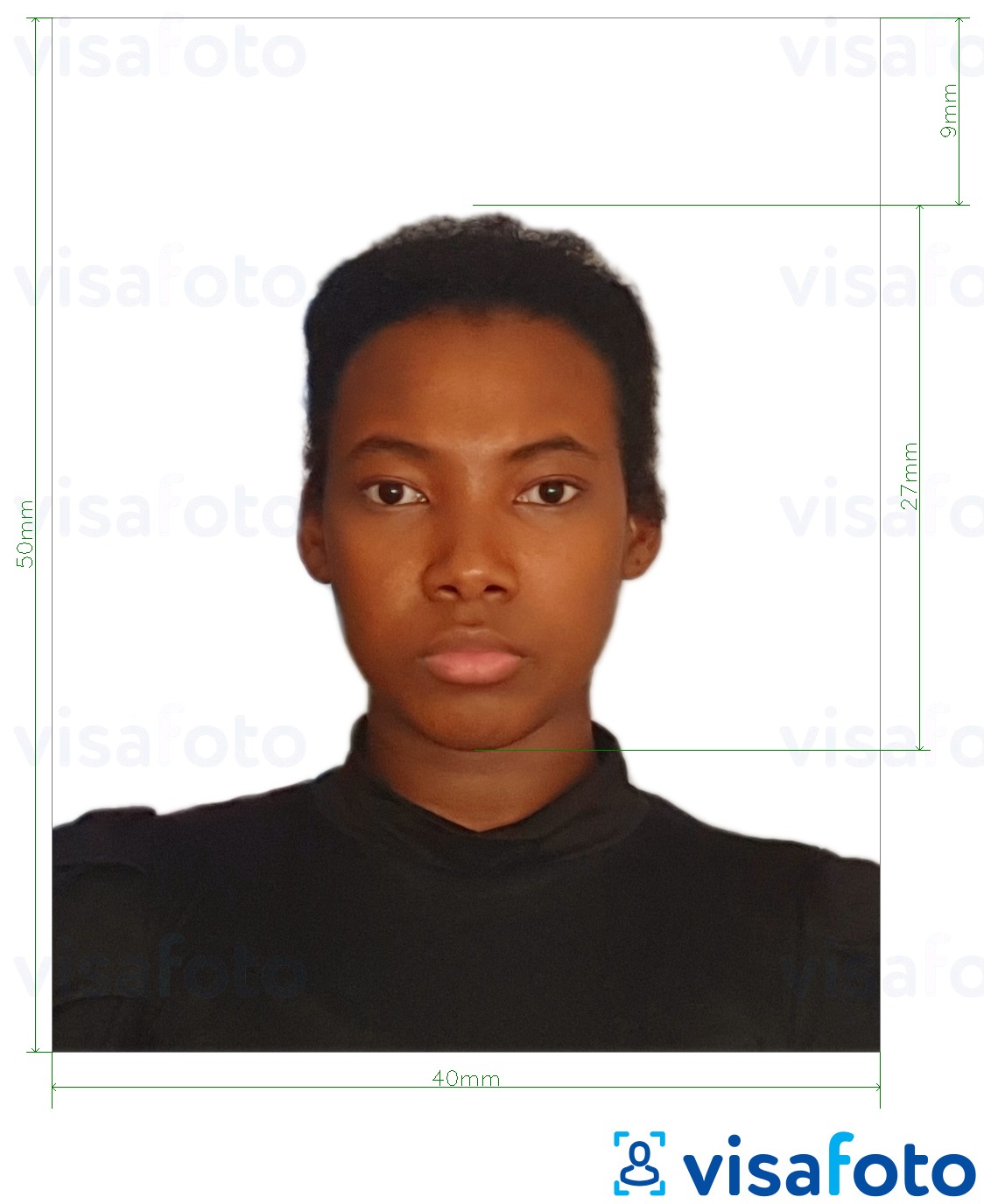 Ejemplo de foto para Colombia Tarjeta de Identidad 4x5 cm con la especificación del tamaño exacto