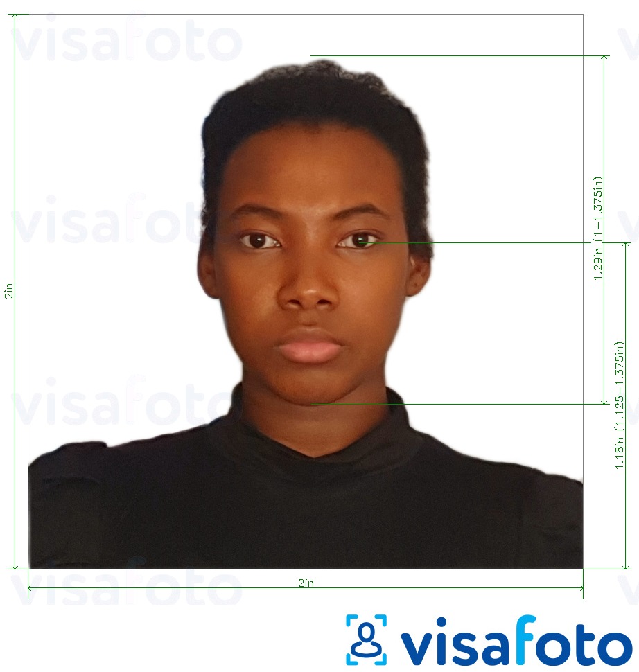Ejemplo de foto para República Dominicana pasaporte 2x2 pulgadas con la especificación del tamaño exacto