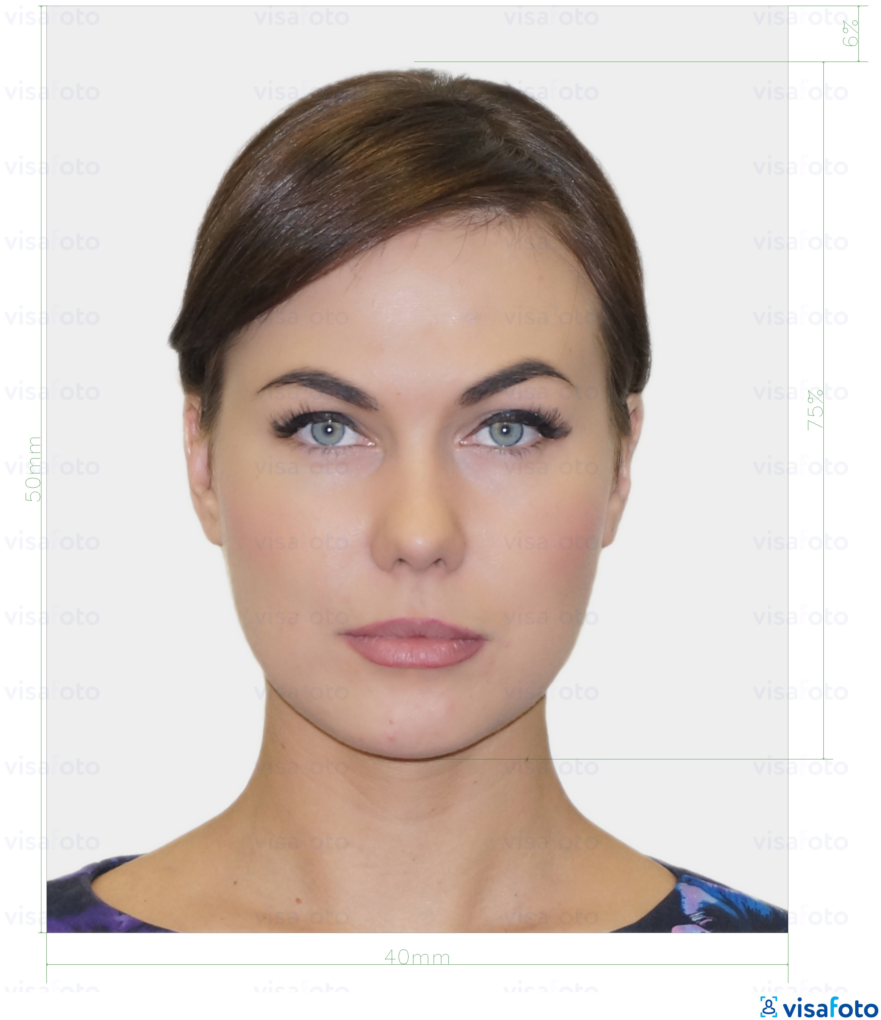 Ejemplo de foto para Tarjeta de identificación de Estonia (ID-kaart) 40x50 mm (4x5 cm) con la especificación del tamaño exacto