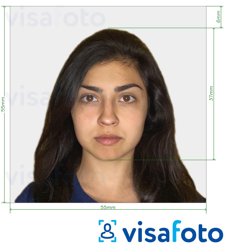 Ejemplo de foto para Visa Israel 55x55mm (normalmente de la India) con la especificación del tamaño exacto