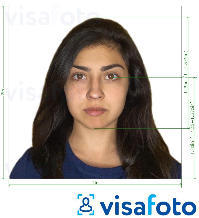 Ejemplo de foto para Pasaporte OCI de la India (2x2 pulgadas, 51x51mm) con la especificación del tamaño exacto