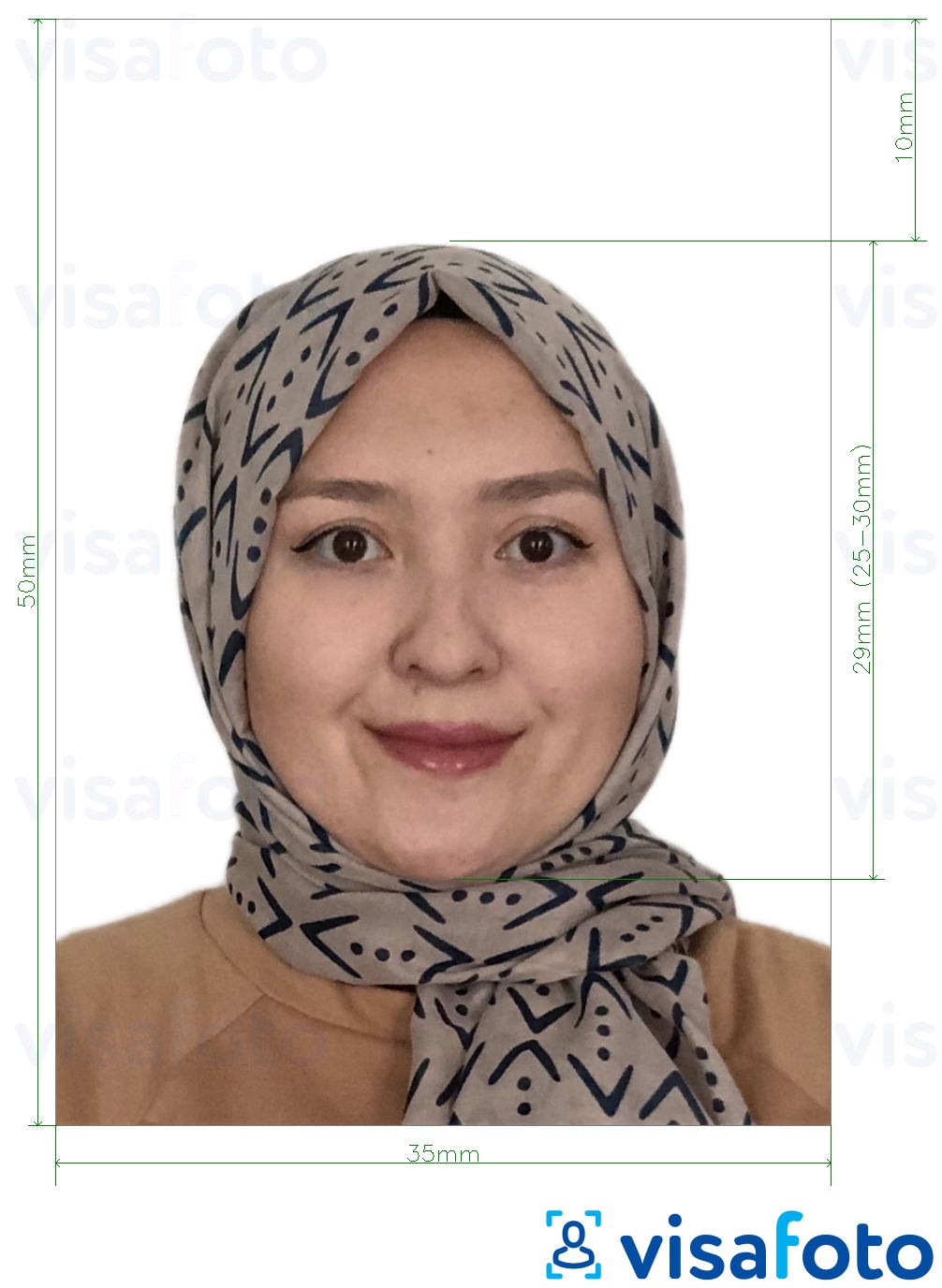 Ejemplo de foto para Registro de matrimonio de Malasia 35x50 mm con la especificación del tamaño exacto