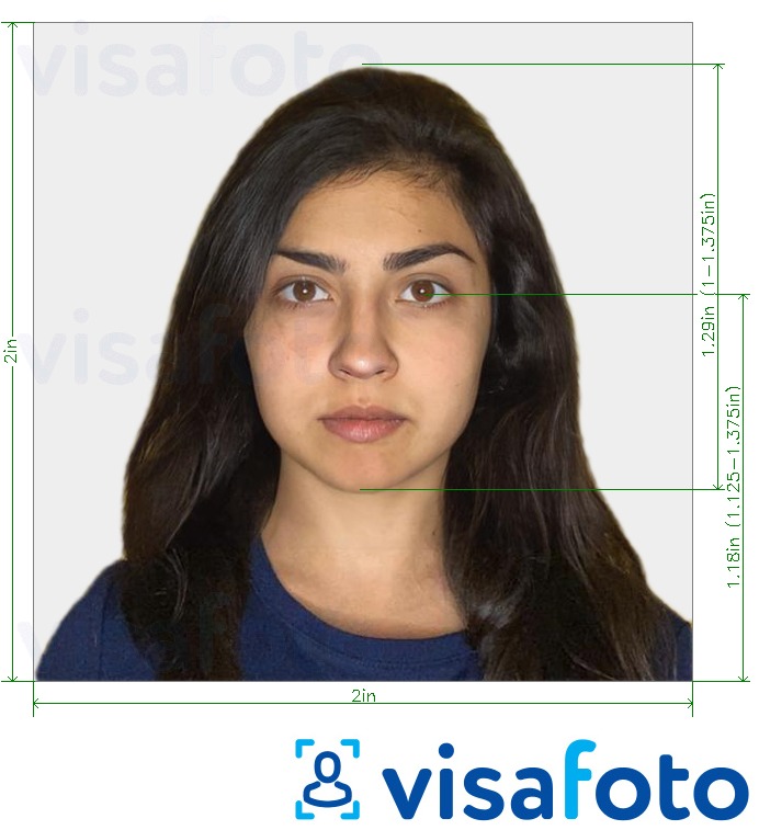 Ejemplo de foto para Visa de Nepal 2x2 pulgadas (51x51 mm) con la especificación del tamaño exacto