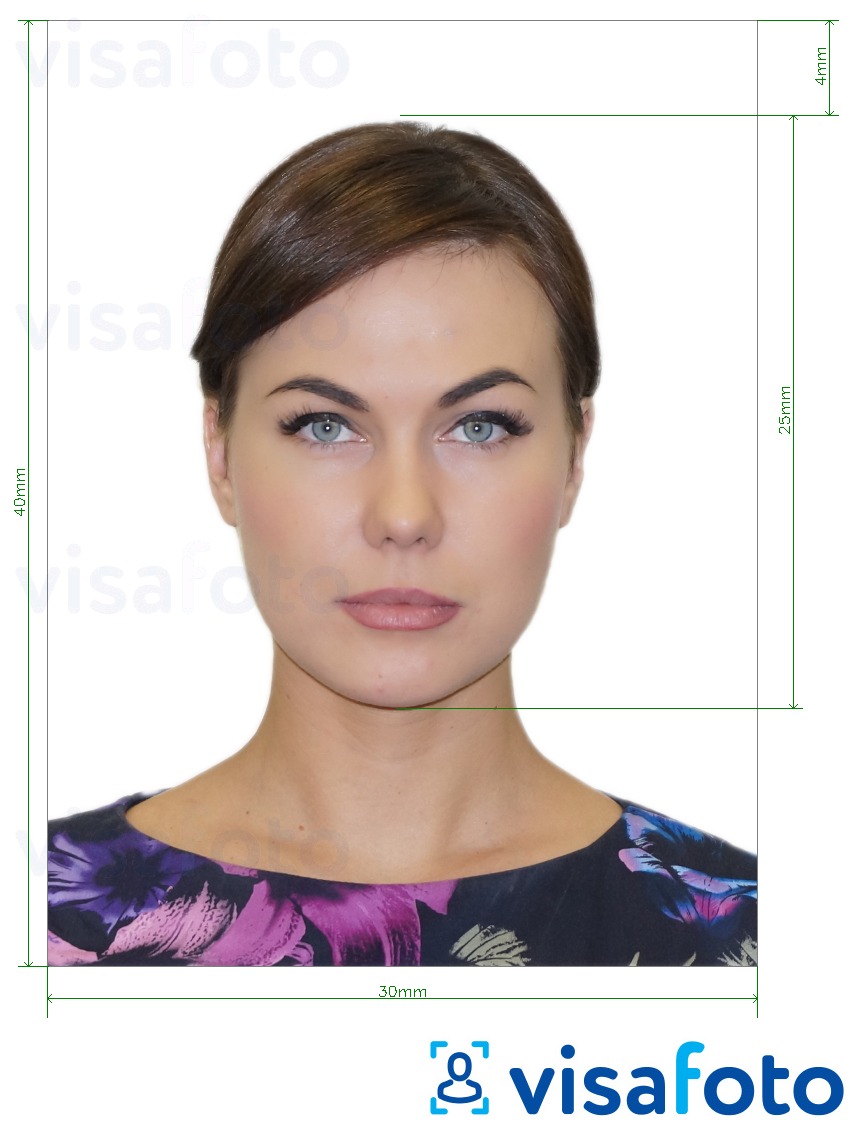 Ejemplo de foto para Rusia Estudiante ID 3x4 con la especificación del tamaño exacto