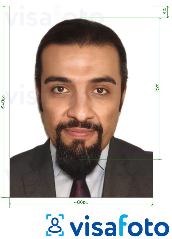 Ejemplo de foto para Tarjeta de identidad de Arabia Saudita Absher 640x480 pixel con la especificación del tamaño exacto
