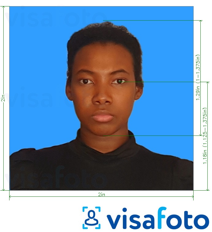 Ejemplo de foto para Tanzania Azania Bank 2x2 pulgadas fondo azul con la especificación del tamaño exacto