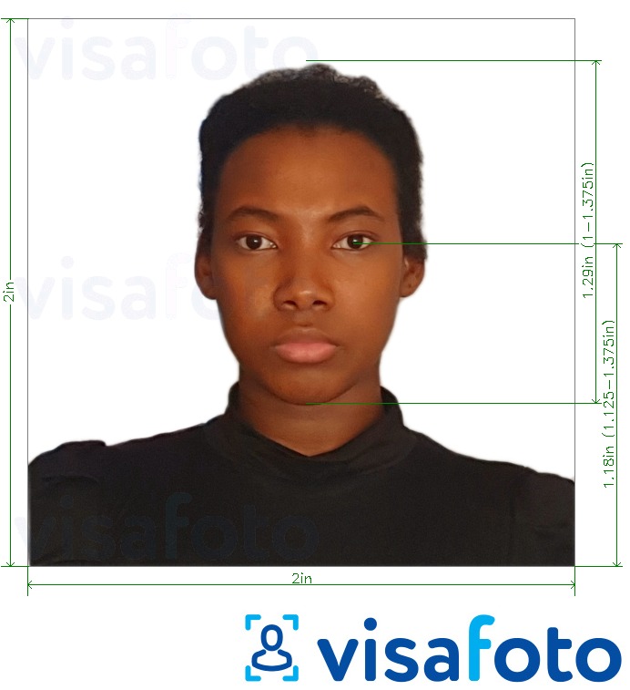 Ejemplo de foto para Zambia visa 2x2 pulgadas (de EE.UU.) con la especificación del tamaño exacto