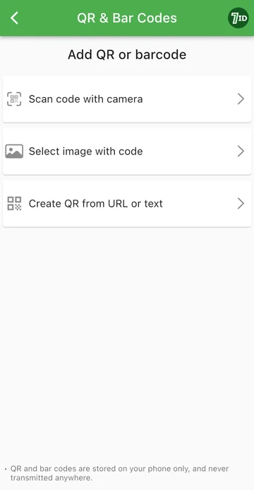 7ID programa: pridėkite QR kodą arba brūkšninį kodą