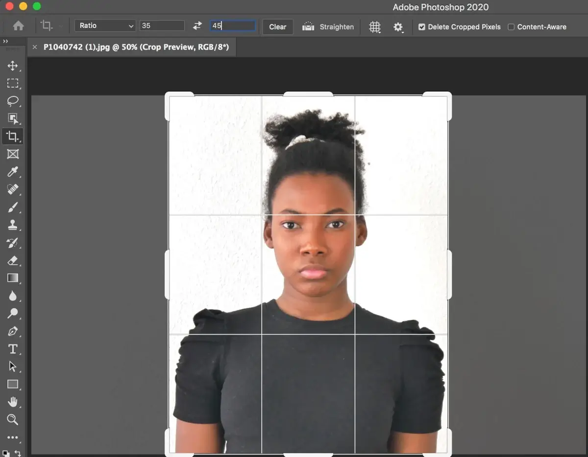 Cómo recortar una foto carnet tamaño 35x45 mm en Photoshop