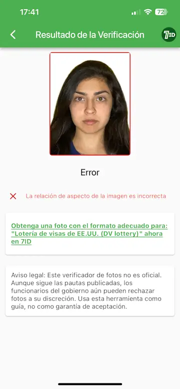 La aplicación 7ID te avisará si tu foto no cumple con los requisitos de la Lotería DV