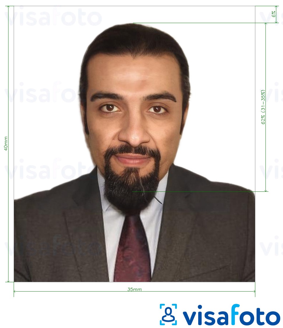 Ejemplo de foto para ID de los Emiratos / visa de residencia para los EAU ICA con la especificación del tamaño exacto