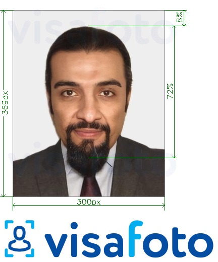 Ejemplo de foto para Visa UAE en línea Emiratos Árabes Unidos 300x369 pixels con la especificación del tamaño exacto