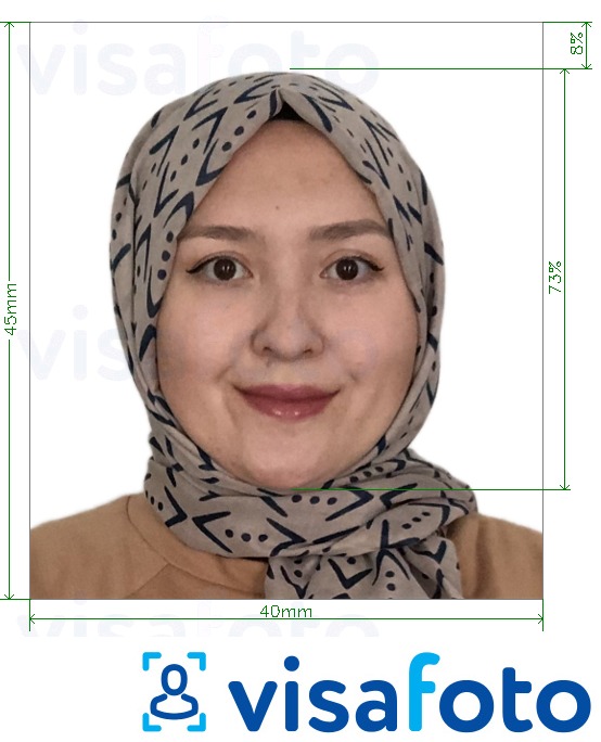 Ejemplo de foto para Pasaporte afgano 4x4.5 cm (40x45 mm) con la especificación del tamaño exacto