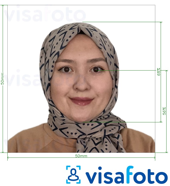 Ejemplo de foto para Pasaporte afgano 5x5 cm (50x50 mm) con la especificación del tamaño exacto