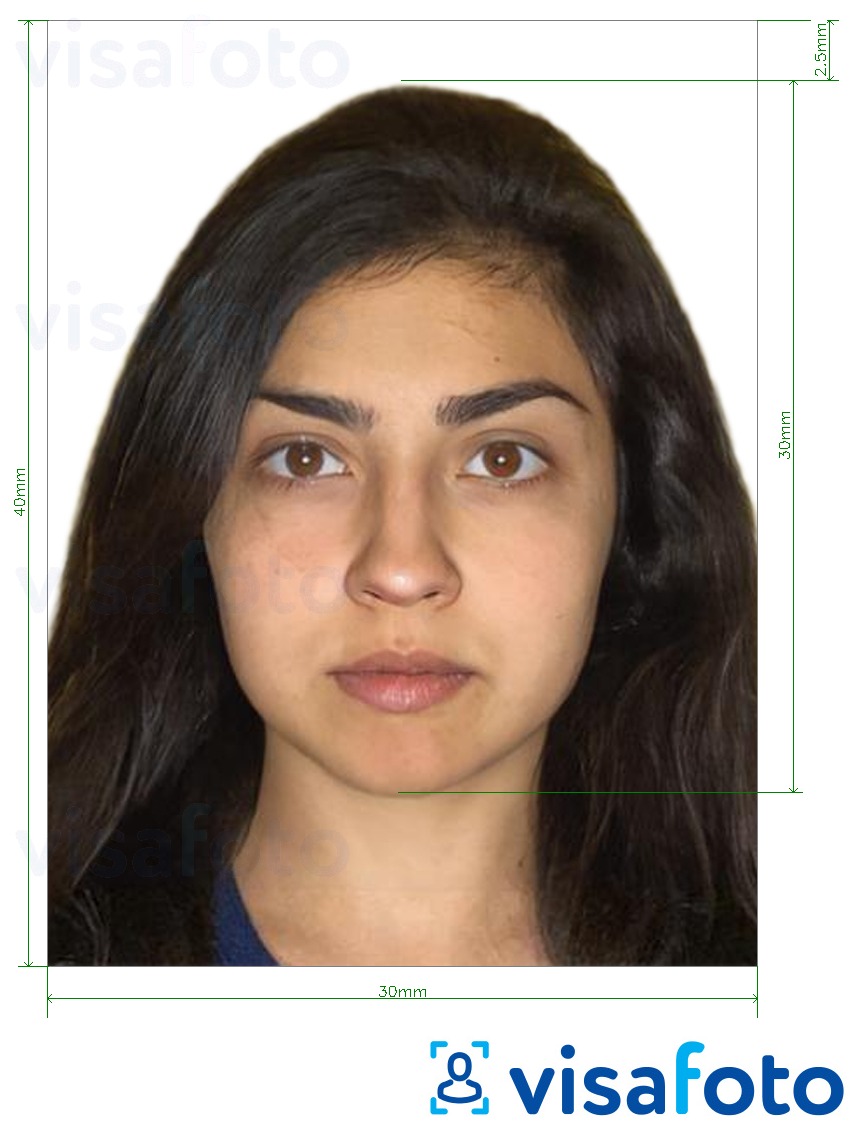 Ejemplo de foto para Tarjeta de identidad de Armenia 3x4 cm. con la especificación del tamaño exacto