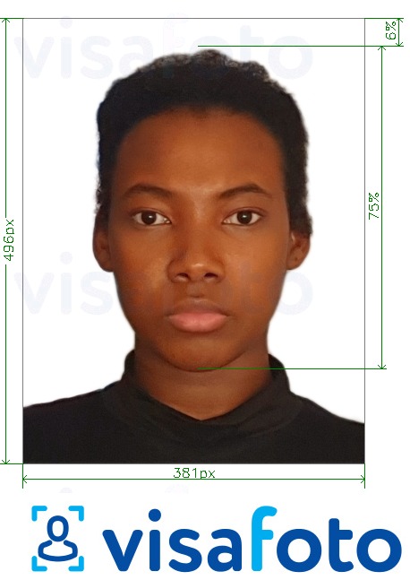 Ejemplo de foto para Angola visa online 381x496 pixeles con la especificación del tamaño exacto