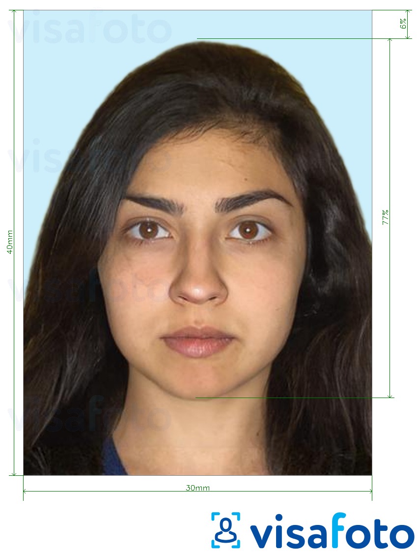 Ejemplo de foto para Tarjeta de identificación de Azerbaiyán 30x40 mm (3x4 cm) con la especificación del tamaño exacto