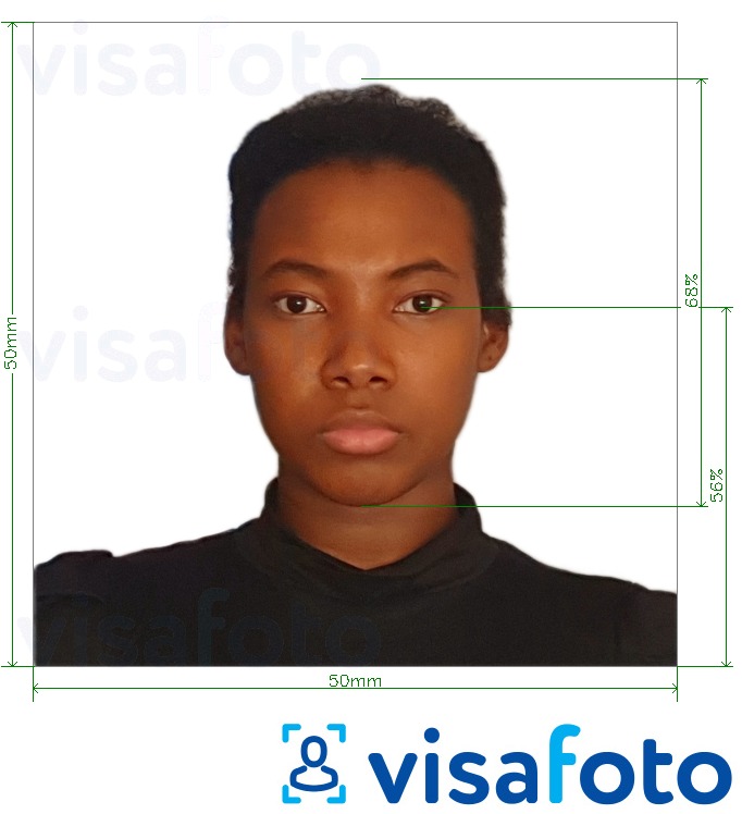 Ejemplo de foto para Pasaporte de Barbados 5x5 cm con la especificación del tamaño exacto