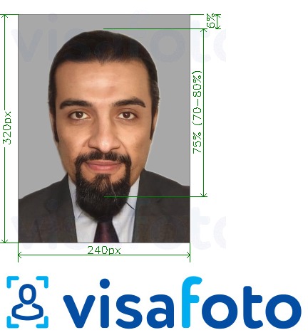 Ejemplo de foto para Tarjeta de identificación de Bahrein 240x320 píxeles con la especificación del tamaño exacto
