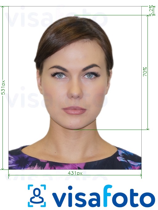 Ejemplo de foto para Pasaporte Brasil en línea 431x531 px con la especificación del tamaño exacto