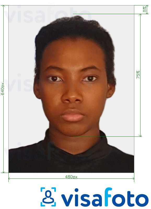 Ejemplo de foto para Pasaporte de Bahamas 480x640 píxeles con la especificación del tamaño exacto