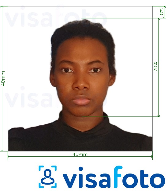 Ejemplo de foto para Visa Congo (Brazzaville) 4x4 cm (40x40 mm) con la especificación del tamaño exacto