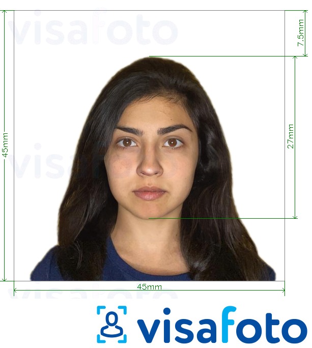 Ejemplo de foto para Pasaporte de Chile 4.5x4.5 cm con la especificación del tamaño exacto
