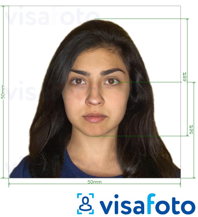 Ejemplo de foto para Visa Chile 5x5 cm con la especificación del tamaño exacto