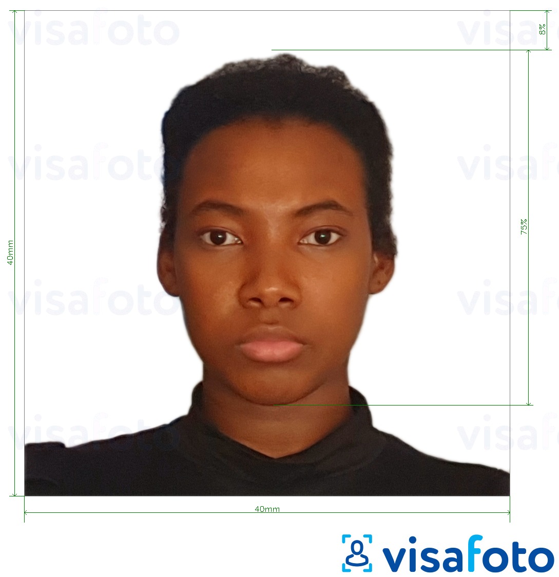 Ejemplo de foto para Pasaporte camerunés 4x4 cm (40x40 mm) con la especificación del tamaño exacto