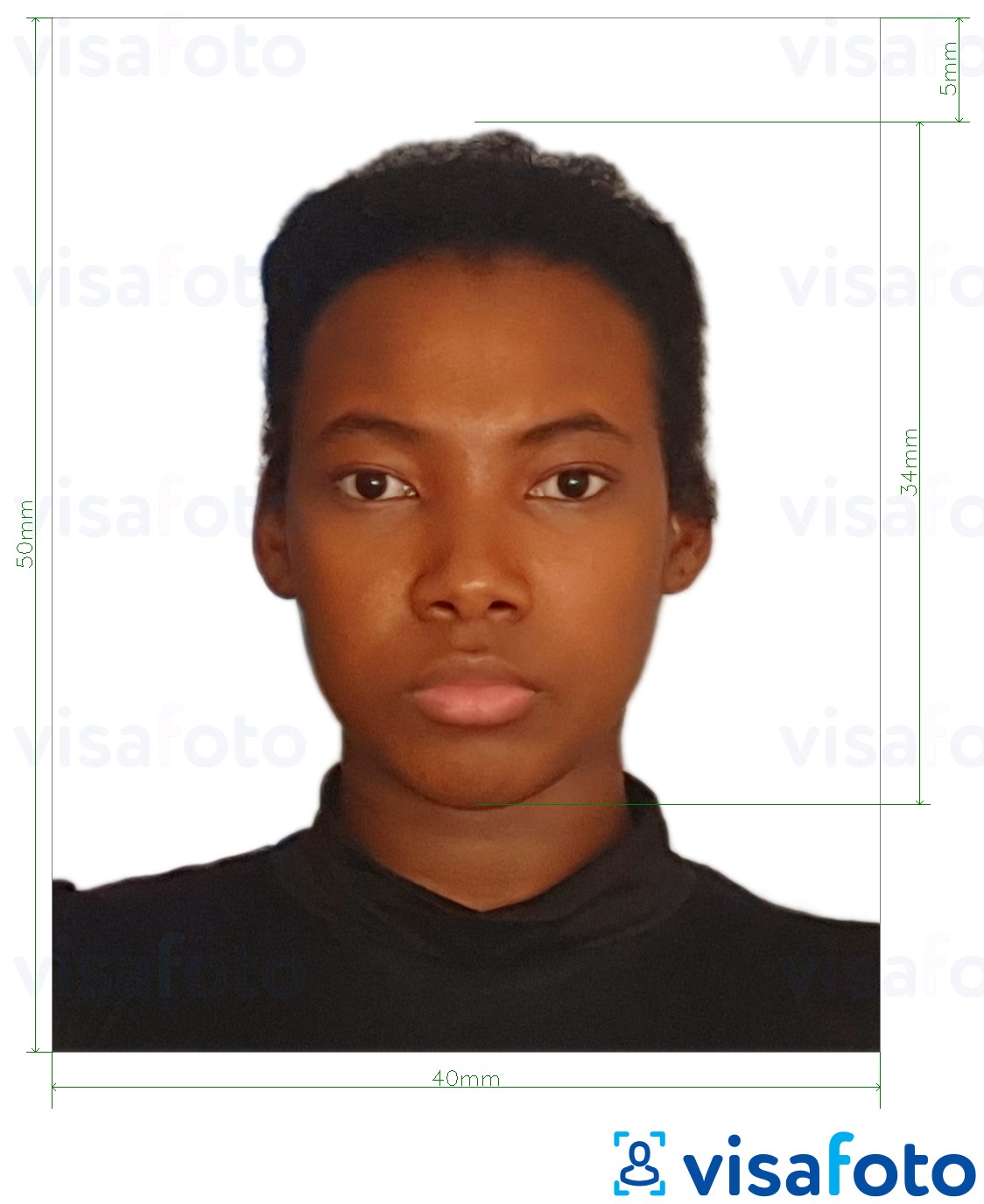 Ejemplo de foto para Pasaporte camerunés 4x5 cm (40x50 mm) con la especificación del tamaño exacto