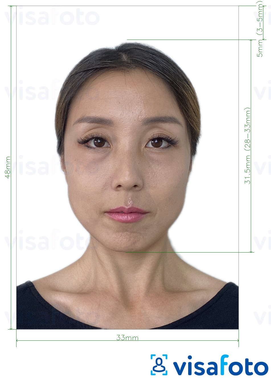 Ejemplo de foto para Pasaporte chino 33x48 mm con la especificación del tamaño exacto