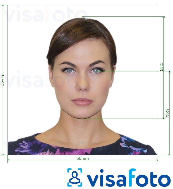 Ejemplo de foto para Pasaporte de la República Checa 5x5cm (50x50mm) con la especificación del tamaño exacto