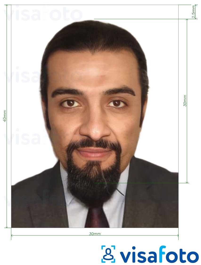 Ejemplo de foto para Visa de Etiopía fuera de línea 3x4 cm (30x40 mm) con la especificación del tamaño exacto