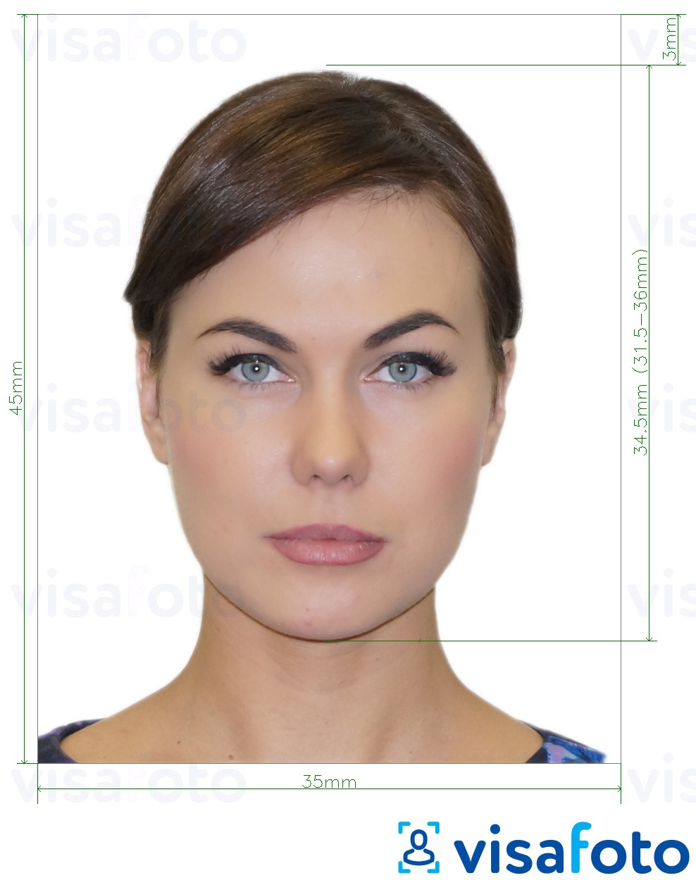 Ejemplo de foto para Tarjeta de identificación del Reino Unido 45x35 mm (4,5x3,5 cm) con la especificación del tamaño exacto