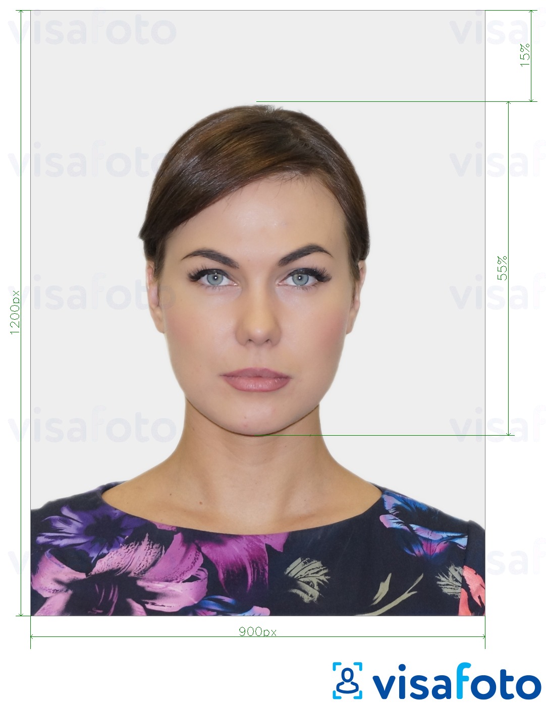 Ejemplo de foto para Pasaporte del Reino Unido en línea con la especificación del tamaño exacto
