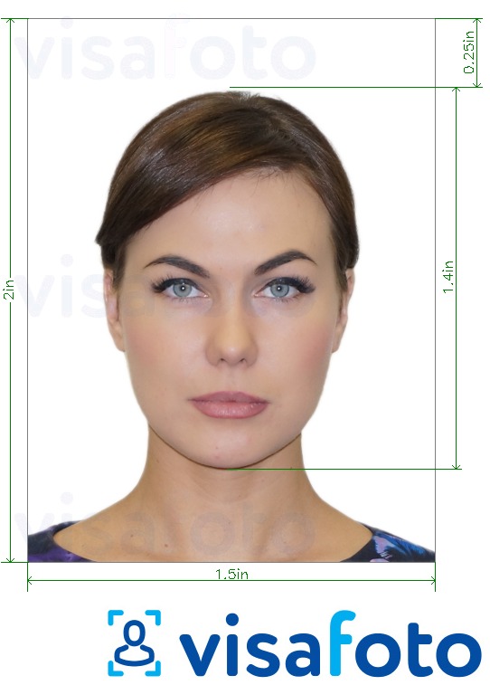 Ejemplo de foto para Pasaporte de Granada 1.5x2 pulgadas con la especificación del tamaño exacto