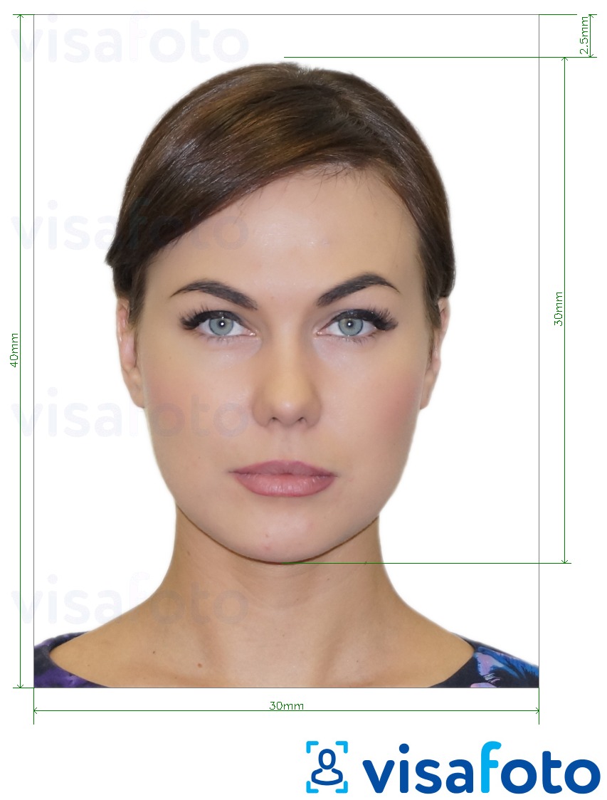 Ejemplo de foto para Ciudadanía de Georgia 3x4 cm con la especificación del tamaño exacto