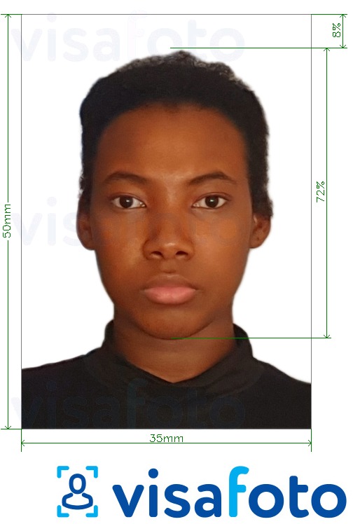 Ejemplo de foto para Visa Conakry de Guinea 35x50mm con la especificación del tamaño exacto