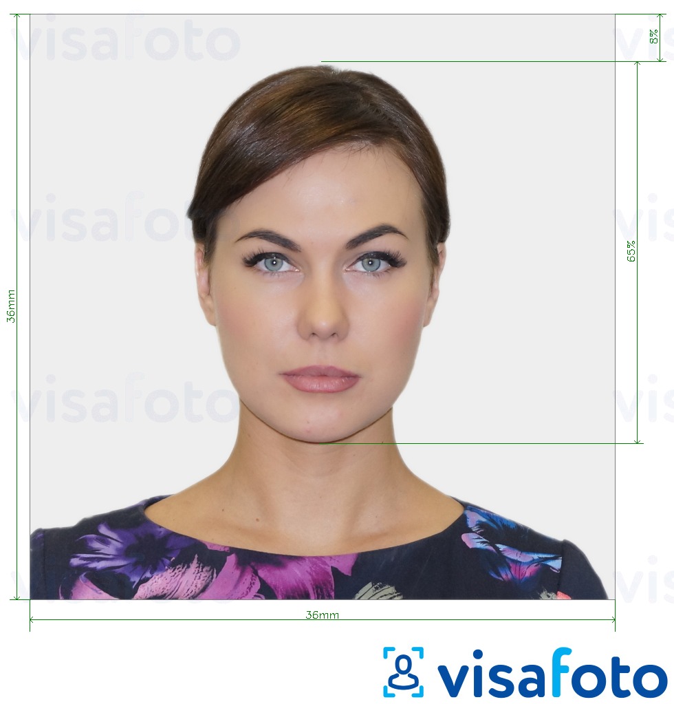 Ejemplo de foto para Tarjeta de identificación griega 3.6x3.6 cm (36x36 mm) con la especificación del tamaño exacto