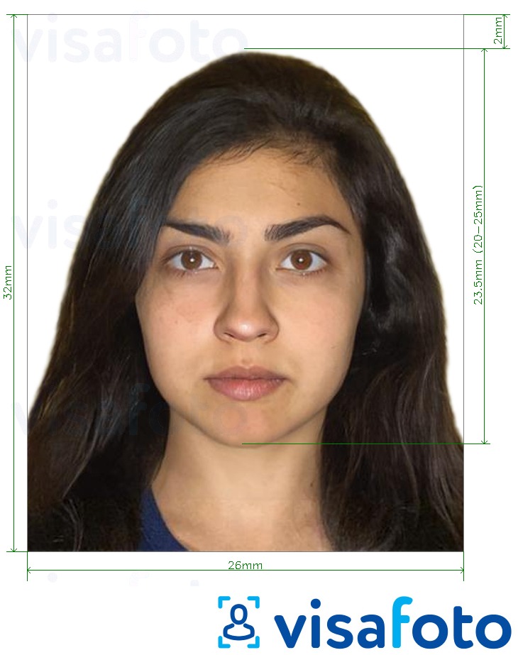 Ejemplo de foto para Guatemala pasaporte 2.6x3.2 cm con la especificación del tamaño exacto