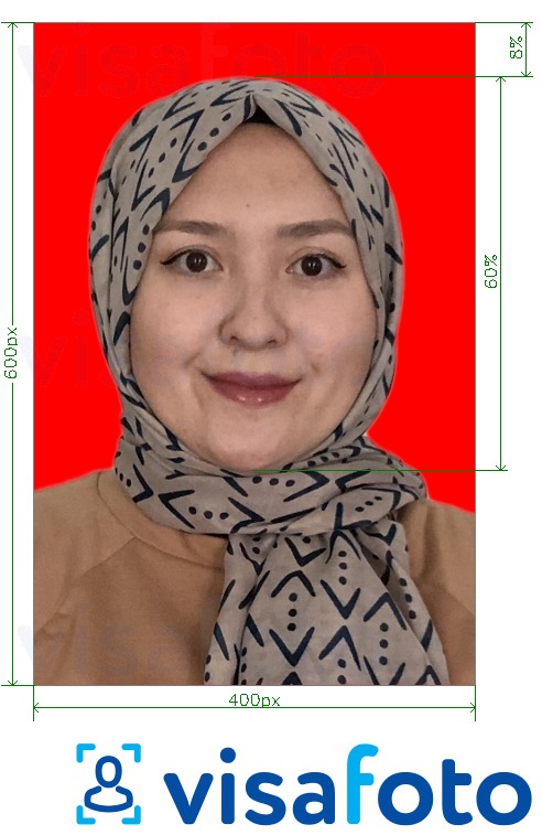 Ejemplo de foto para Registro de visa electrónica para Indonesia con la especificación del tamaño exacto