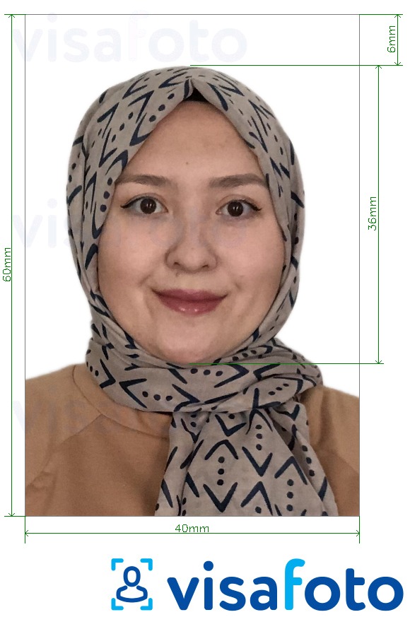 Ejemplo de foto para Visa indonesia 40x60 mm con la especificación del tamaño exacto