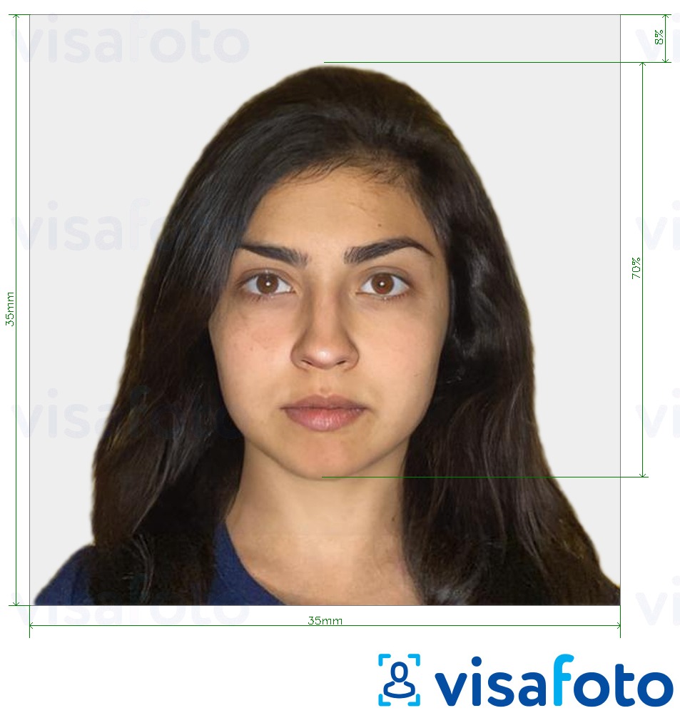 Ejemplo de foto para Pasaporte de India 35x35 mm con la especificación del tamaño exacto