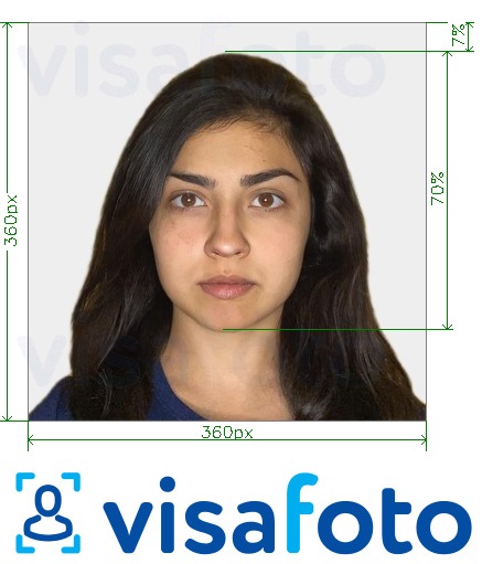 Ejemplo de foto para Pasaporte OCI de India 360x360 - 900x900 píxeles con la especificación del tamaño exacto