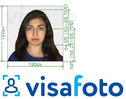 Ejemplo de foto para Visa India 190x190 px VFSglobal.com con la especificación del tamaño exacto