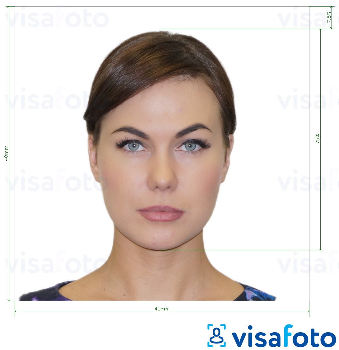 Ejemplo de foto para Pasaporte Italia 40x40 mm (LA consulado) 4x4 cm con la especificación del tamaño exacto