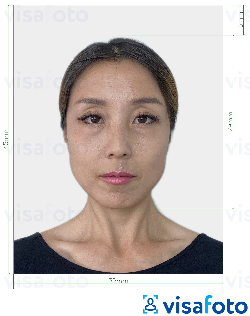 Ejemplo de foto para Japón visa electrónica 35x45 mm con la especificación del tamaño exacto