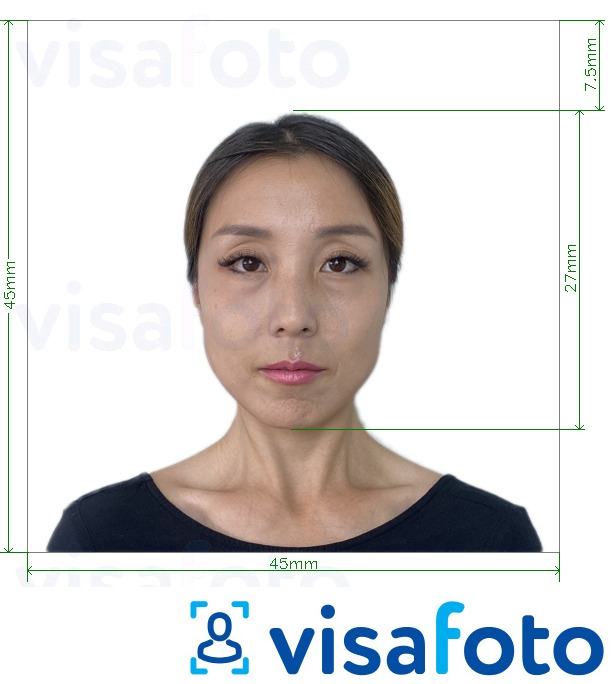 Ejemplo de foto para Visa Japón 45x45mm, cabeza 27 mm con la especificación del tamaño exacto