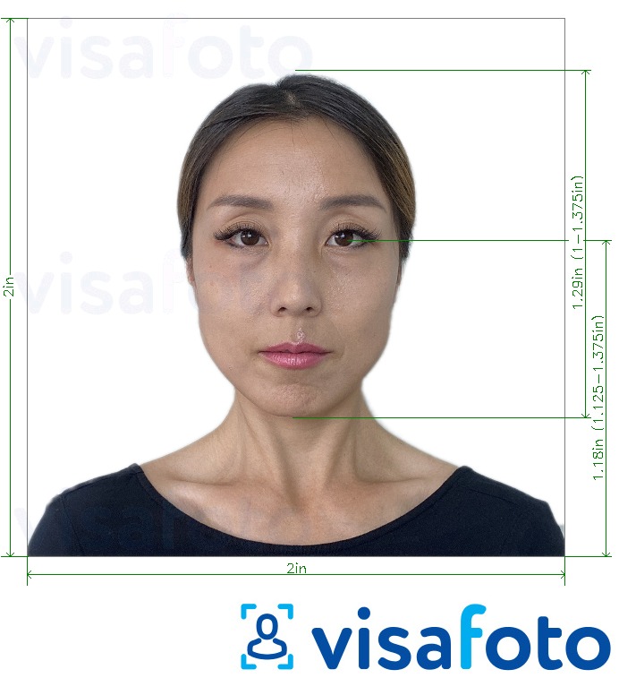 Ejemplo de foto para Visa Japón 2x2 pulgadas (visa estándar de los EE. UU.) con la especificación del tamaño exacto